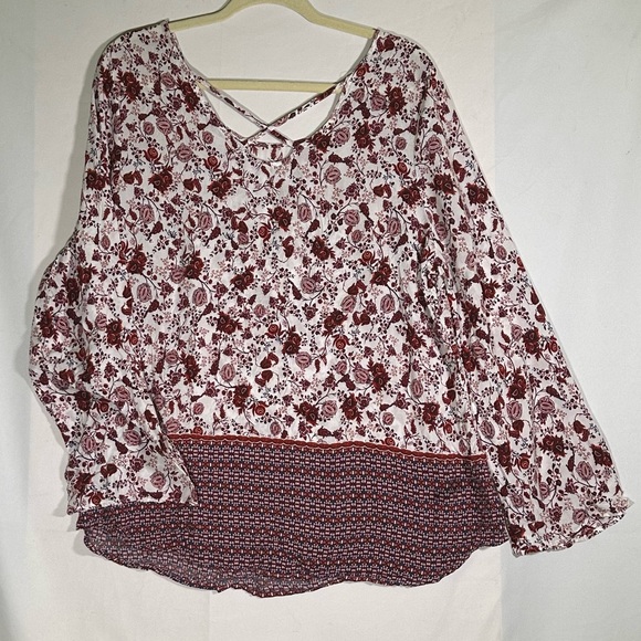 Faded Glory Peasant Style Romantic Floral Blouse size XL Red Chintz - Picture 3 of 3